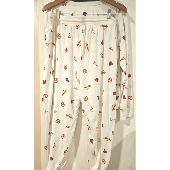 Kate Spade Apple Pretzel Car Pajamas 2 Piece Set XL Ivory Stretch Comfy - Picture 9 of 12